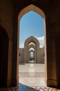 View through arch, Sultan Qaboos Grand Mosque, Muscat, Oman View through arch, Sultan Qaboos Grand Mosque, Muscat, Oman